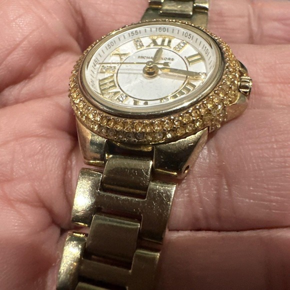 Runs Michael Kors‎ 27mm Camille Womens Stainless Steel Gold Dial Watch MK3252 - Picture 5 of 10
